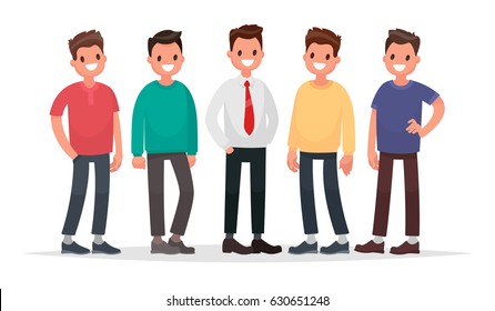 Group of guys. Set of male characters on a white background. Vector illustration in a flat style