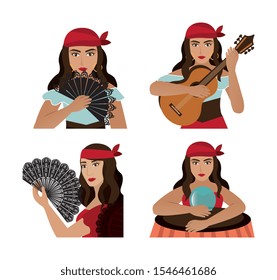 group of gypsy female avatar character vector illustration design