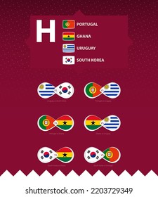 Group H of football tournament, flags and match icon set. Vector collection.