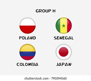 group H of nation flag in badge icon. Concept for soccer team that qualified to final round of football tournament in Russia. Vector illustrative