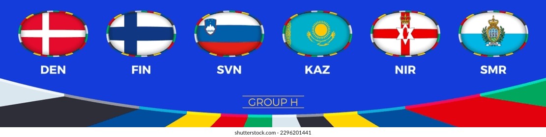 Group H qualifies for the 2024 European football tournament. Vector collection.