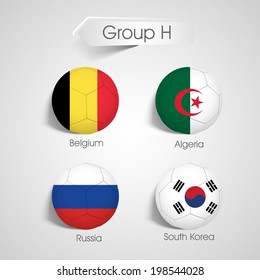 Group H Team Belgium, Algeria, Russia and South Korea countries flags for Soccer Competition in Brazil. 