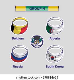  Group H Team Belgium, Algeria, Russia and South Korea countries flags  