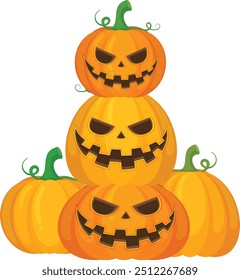 A group of Halloween pumpkin vector horror on white background, Jack-o-Lantern on white background. Scary pumpkin