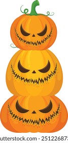 A group of Halloween pumpkin vector horror on white background, Jack-o-Lantern on white background. Scary pumpkin