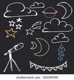 A group of hand drawn astronomy images.
