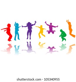 Group of hand drawn children silhouettes jumping