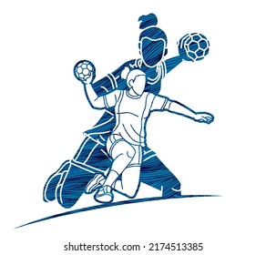 Group of Handball Female Players  Cartoon Sport Action Graphic Vector