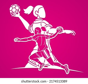 Group of Handball Female Players  Cartoon Sport Action Graphic Vector