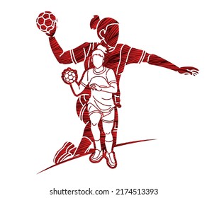 Group of Handball Female Players  Cartoon Sport Action Graphic Vector