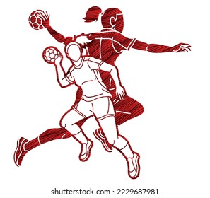 Group of Handball Players  Female Mix Action Cartoon Sport Team Graphic Vector