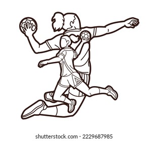 Group of Handball Players  Female Mix Action Cartoon Sport Team Graphic Vector