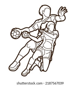 Group of Handball Players Male and Female Action Together Cartoon Sport Team Graphic Vector