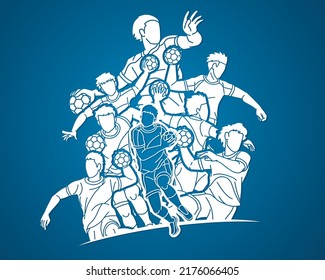 Group of Handball Sport Male Player Action Cartoon Graphic Vector