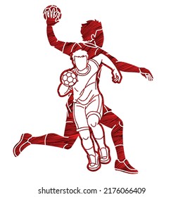 Group of Handball Sport Male Player Action Cartoon Graphic Vector