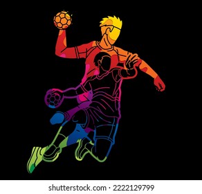 Group of Handball Sport Male Players Action Cartoon Graphic Vector