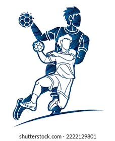 Group of Handball Sport Male Players Action Cartoon Graphic Vector