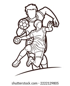 Group of Handball Sport Male Players Action Cartoon Graphic Vector