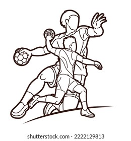 Group of Handball Sport Male Players Action Cartoon Graphic Vector