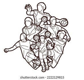 Group of Handball Sport Male Players Action Cartoon Graphic Vector