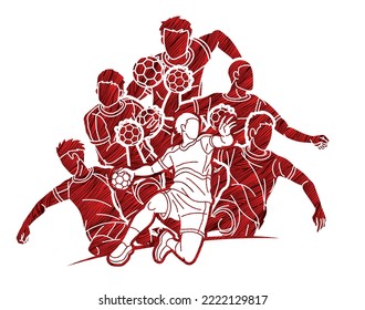 Group of Handball Sport Male Players Action Cartoon Graphic Vector