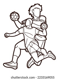 Group of Handball Sport Male Players Team Men Mix Action Cartoon Graphic Vector