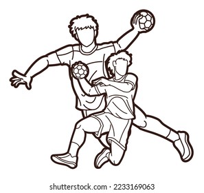 Group of Handball Sport Male Players Team Men Mix Action Cartoon Graphic Vector