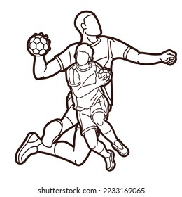 Group of Handball Sport Male Players Team Men Mix Action Cartoon Graphic Vector