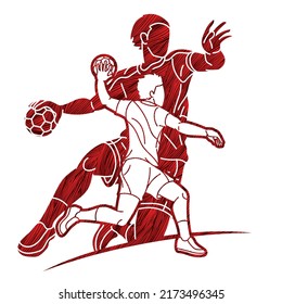 Group of Handball Sport Men Players Action Cartoon Graphic Vector