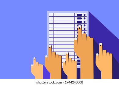 A Group Of Hands Casting Vote In Electronic Voting Machine