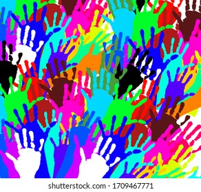 The group hands in colorful are made up of various colors to show the symbol of support and protest.vector design illustration 
