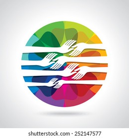 group of hands with colourful background 