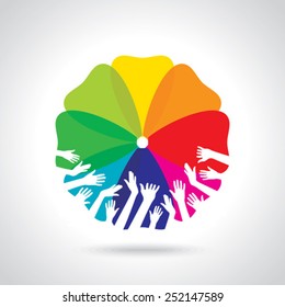 group of hands with colourful background 