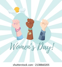 Group of hands doing a revolution symbol Women day template Vector