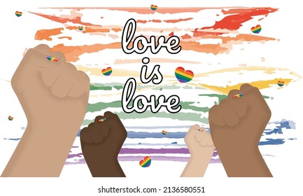 Group of hands fighting for rights LGBT concept Vector