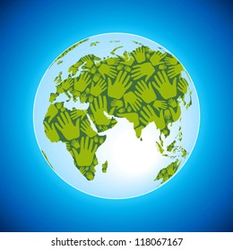 group of hands with globe symbol