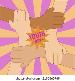 Group of hands holding each other, Happy Youth Day hand drawn sketch can be used for banners, brochures, pamphlets, greetings, invitation cards. 