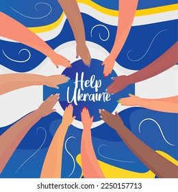 Grupo de manos con un mensaje de ayuda ucraniano Vector