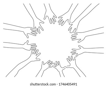 Group of hands line drawing, vector illustration design.