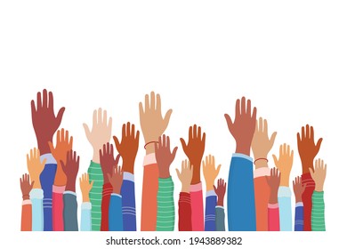 Agrupar las manos encima de las otras de personas diversas.Concepto de comunidad de trabajo en equipo y cooperación.Cultura diversa.Copiar espacio.Ilustración vectorial