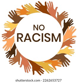 Group hands on top of each other of diverse multi-ethnic and multicultural people. No racism text. Diverse culture.Racial equality.Concept of teamwork community and cooperation.Oneness