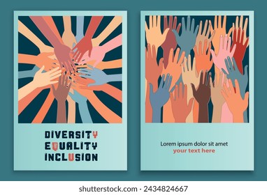 Las manos del grupo se superponen unas a otras personas multiculturales. Manos levantadas en círculo. Diversidad Igualdad inclusión. Comunidad de trabajo en equipo o concepto de cooperación. Voluntario. Cultura diversa