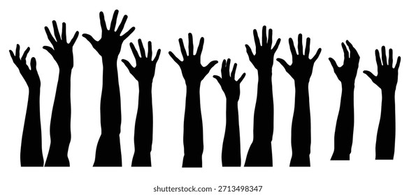 group of hands reaching up in the air 