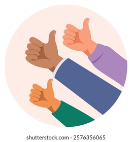 Group of Hands with thumb up gesture, person giving an encouraging thumbs up.