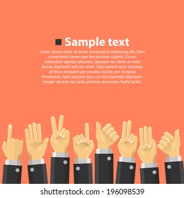Group of hands in the top. Vector