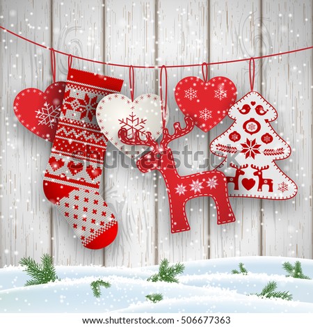 group of hanging christmas decorations in scandinavian style in front of white wooden wall includes - Hanging Christmas Decorations group of hanging christmas decorations in scandinavian style in front of white wooden wall includes - Hanging Christmas Decorations