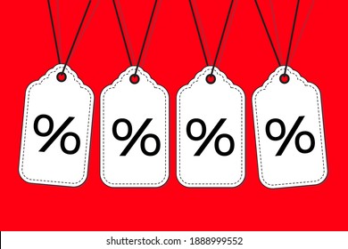 Group of hanging Sale label tag with percentage sign. Flat design Vector illustration