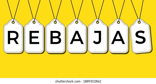 Group of Hanging tags with text SALE on spanish language. Flat design Vector illustration