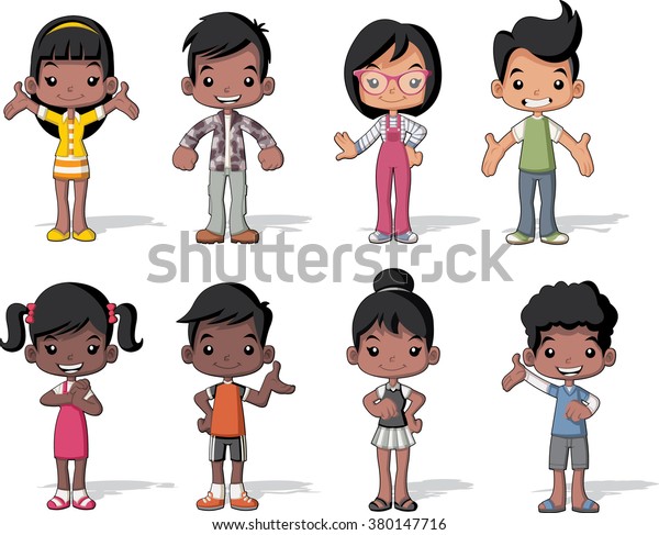 Group Happy Cartoon Black Children Cute Stock Vector (Royalty Free