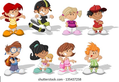 Group of happy cartoon children